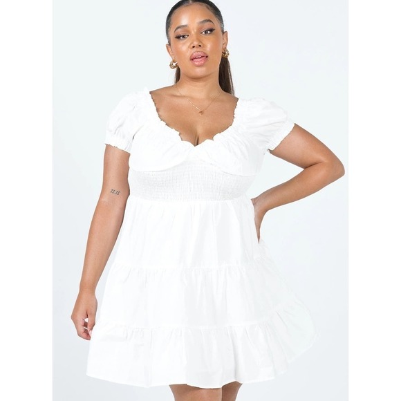 Princess Polly White Curve Linen Puffy Sleeve Mini Size 2XL New Without Tags - Picture 1 of 4